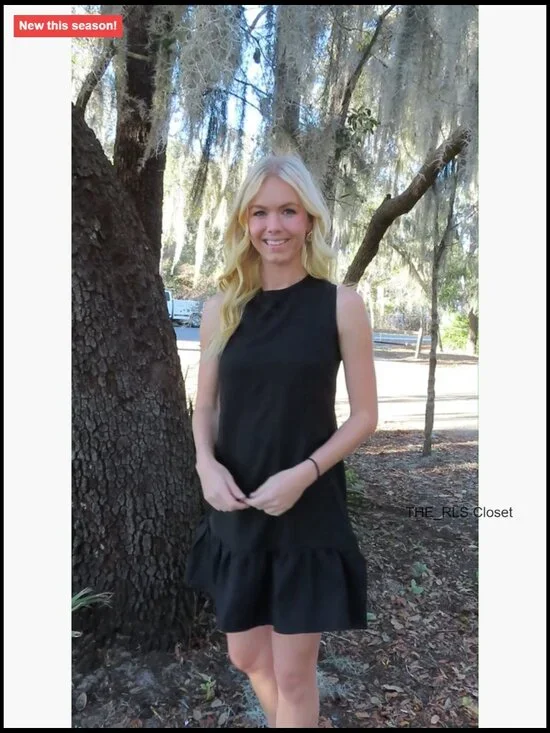 100% Polyester Tie Back Crew Neck Sleeveless Mini Dress Ruffle Hem - Picture 7 of 7